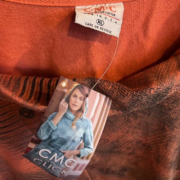 NWT Color Me Cotton Orange and Black Patterned Button-Up Sweater w a Cowl Neck - Picture 4 of 4